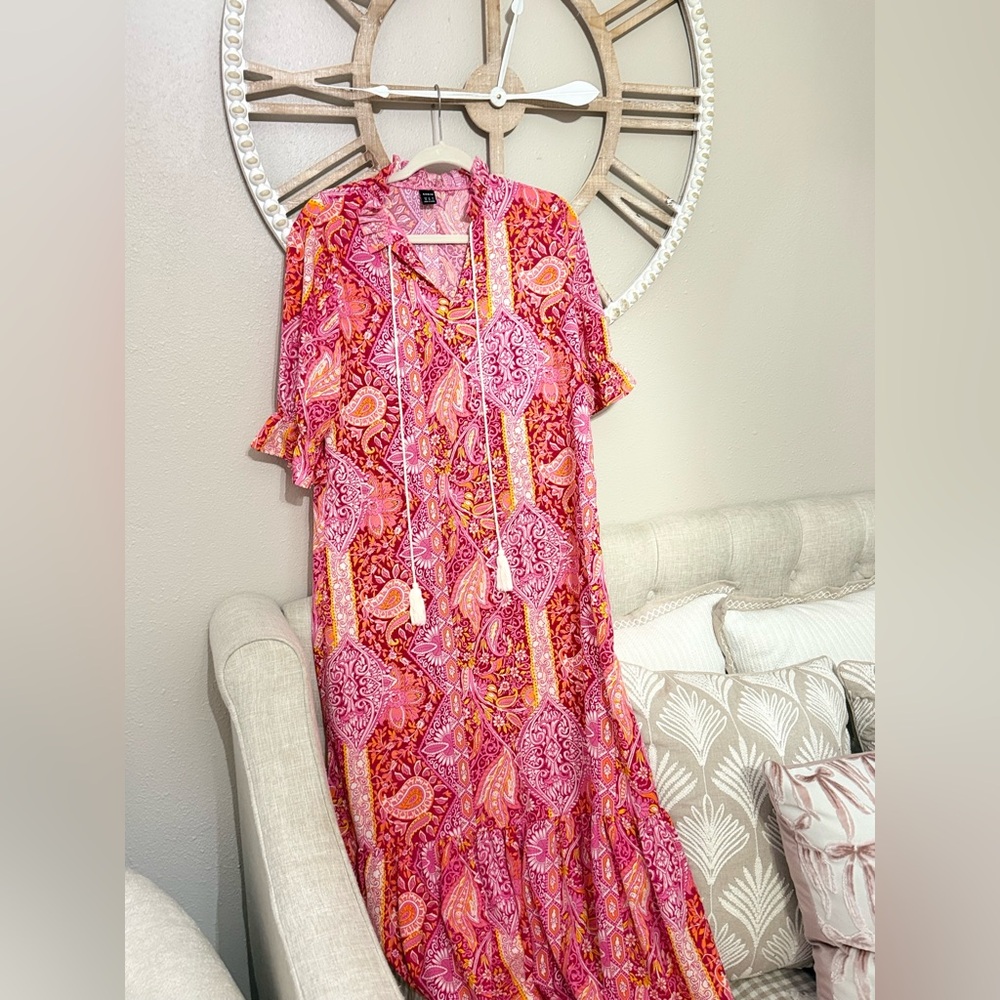SHEIN Pink & Orange Paisley Maxi Dress